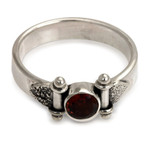 Garnet solitaire ring, 'Mystical Eye' - Modern Sterling Silver Garnet Ring
