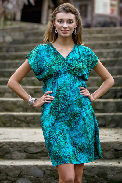 UNICEF Market | Artisan Crafted Fresh Green Blue Batik Rayon Short ...