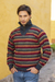Men's 100% alpaca pullover sweater, 'Blue Heights' - Men's Striped Multicolor Alpaca Turtleneck Pullover Sweater (image 2) thumbail