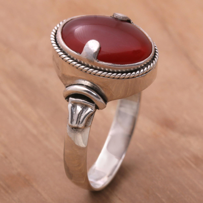 Men's carnelian ring, 'Dragon Eye' - Men's Unique Sterling Silver and Carnelian Ring