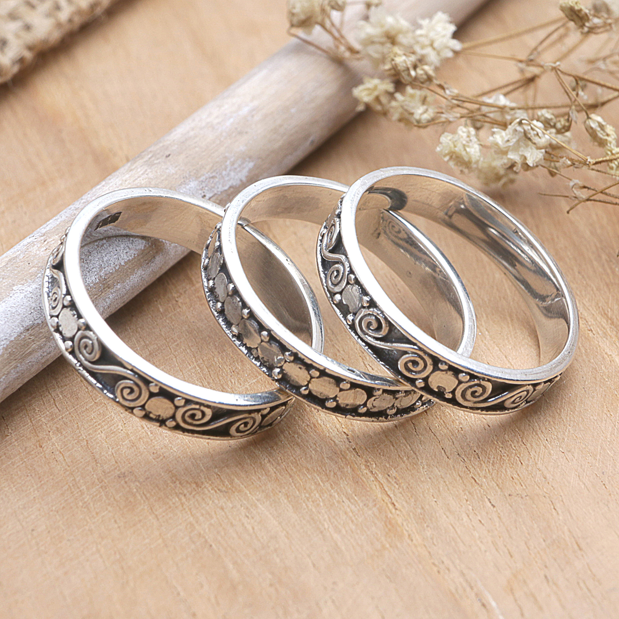 Set of Three 925 Sterling Silver Stack Rings