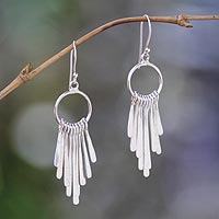 Sterling silver chandelier earrings, 'Feather Cascade' - Handmade Indonesian Sterling Silver Waterfall Earrings