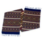 Cotton table runner, 'Guatemala is Home' - hand Woven Blue/Multi Cotton Runner
