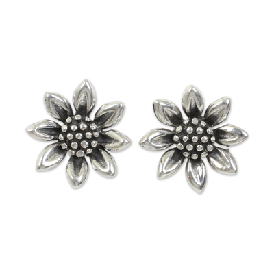 Small Sterling Silver Sunflower Post Earrings from Thailand