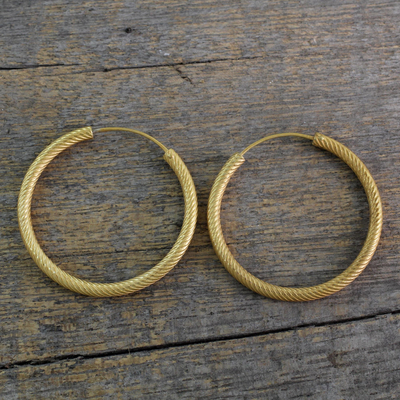 Gold plated sterling silver hoop earrings, 'Timeless Twist' - 22k Yellow Gold Plated Sterling Silver Hoop Earrings