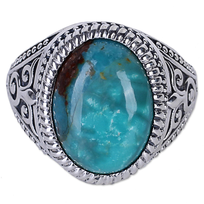 Sterling silver single-stone ring, 'Radiant Blue Beauty' - Sterling Silver Cocktail Ring with Reconstituted Turquoise