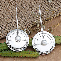 Pearl drop earrings, 'Moonlight Sand' - Modern Pearl Sterling Silver Drop Earrings