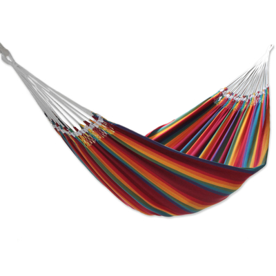 Cotton hammock, 'Brazilian Rainbow' (double) - Cotton Striped Fabric Hammock (Double)