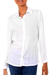 Rayon blouse, 'White Balinese Pearl' - Women's Sheer White 6-Button Rayon Shirt Blouse