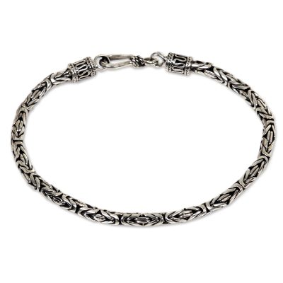 Sterling silver chain bracelet, 'Borobudur Collection' - Hand Made Sterling Silver Chain Bracelet