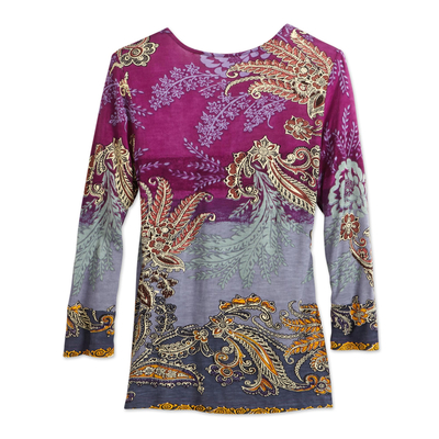 Rayon knit top, 'Exotic Boteh' - Indian Boteh Travel Shirt