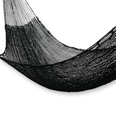 Rope hammock, 'Shadows' (single) - Fair Trade Black Rope Hammock (Single)