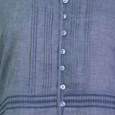 Tunika aus Baumwollmischung - Bestickte Tunika aus Polyester- und Baumwollmischung in Kadettenblau