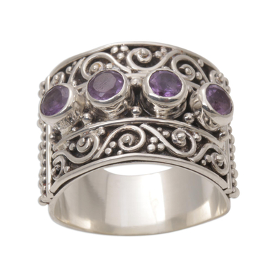 Amethyst and Sterling Silver Multi-Stone Ring from Bali