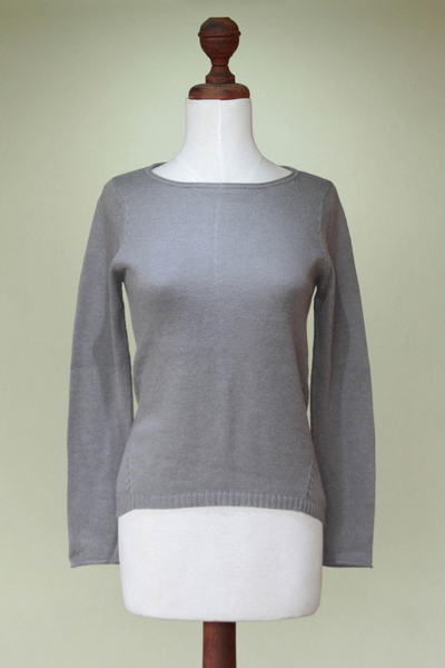 Cotton and alpaca sweater, 'Puno Gray' - Cotton and Alpaca Blend Sweater for Women