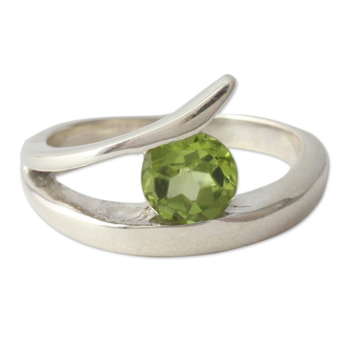 Peridot solitaire ring, 'Dazzling Love' - Artisan Crafted Solitaire Peridot Ring from India