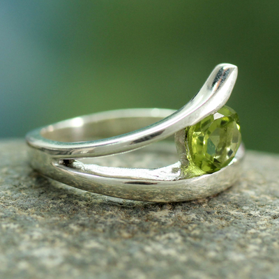 Peridot solitaire ring, 'Dazzling Love' - Artisan Crafted Solitaire Peridot Ring from India