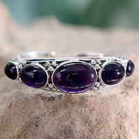 Amethyst cuff bracelet, 'Mystic Violet' - Amethyst on Sterling Silver Cuff Bracelet Indian jewellery