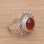 Sun Themed Carnelian and Sterling Silver Cocktail Ring, 'Light Of The Universe'