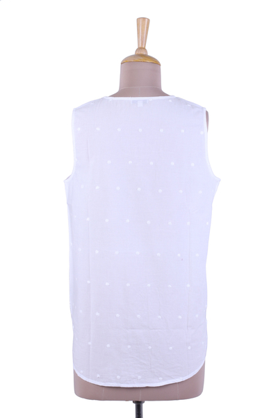 Sleeveless cotton top, 'Summer Charm' - White Cotton Sleeveless Top from India