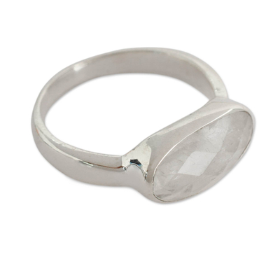 Rainbow moonstone cocktail ring, 'Moonstone Mist' - Sterling Silver Rainbow Moonstone Ring