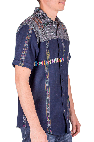 Men's cotton shirt, 'Guatemalan Vacation' - Men's Woven Blue Button-Down Shirt from Guatemala