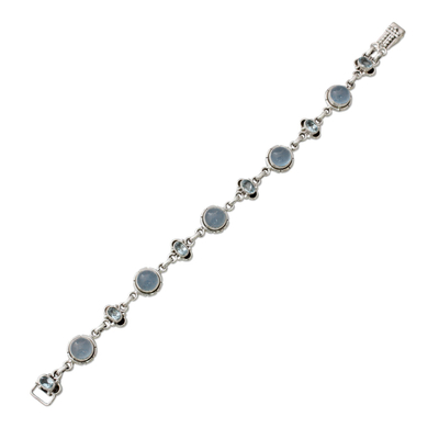 Blue topaz and chalcedony link bracelet, 'Serene Day' - Blue Topaz Bracelet with Blue Chalcedony and Sterling Silver