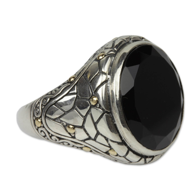 Men's gold accent onyx ring, 'Midnight Oasis' - Men's Gold Accent Onyx Ring