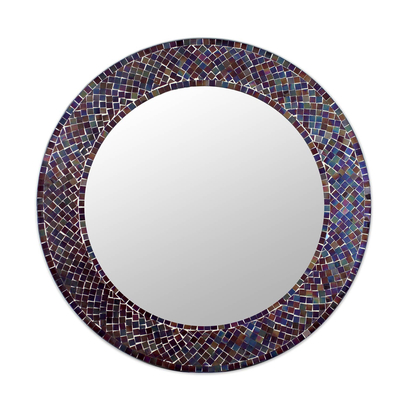 Glass mosaic wall mirror, 'Amethyst Halo' - Mirror