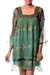 Beaded long tunic, 'Glorious Jaipur' - Long Shibori-Dyed Green and Brown Tunic Top with Sequins (image 2a) thumbail