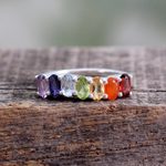 Multi-gemstone chakra ring, 'Positivity' - Multi Gemstone Sterling Silver Ring Chakra Jewelry