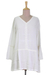 Viscose tunic, 'Jaipur Charm' - Long-Sleeved White 100% Viscose Tunic with Lace Trim