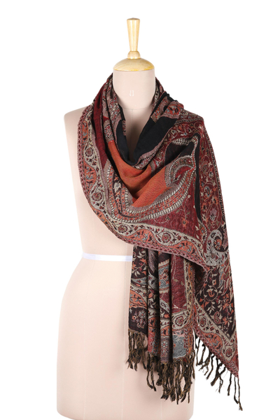 Jamawar wool shawl, 'Himalayan Heirloom' - Indian Jamawar Wool Shawl with Paisley Motifs