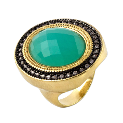 Gold plated aquamarine cocktail ring, 'Aqua Diva' - Aquamarine Gold Plated Cocktail Ring with Rhodium