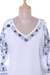 Cotton tunic, 'Midnight Bloom' - Long Sleeve Floral White Tunic Hand Embroidered in India
