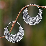 Ornately Detailed Sterling Silver 925 Hoop Earrings, 'Garden of Eden'