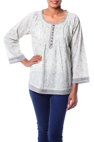 Cotton blouse, 'Rajasthan Grace' - Pretty Block Print Cotton Blouse for Women from India