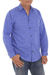 Camisa de algodón para hombre, 'Bali Weave in Blue' - Camisa de algodón azul para hombre con estampado estampado a mano