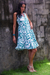 Cotton dress, 'Balinese Green' - Cotton Batik Sundress with Diagonal Ruffles from Indonesia