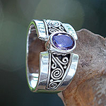 Artisan Crafted Sterling Silver Ring with Amethyst, 'Purple Karma'