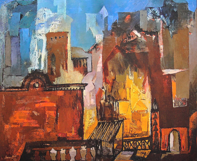 India Abstract Cityscape Color Archival Print on Canvas