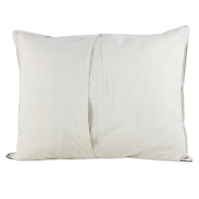 Cotton batik cushion cover, 'Urban Happiness' - Rectangular Cotton Batik Cushion Cover in Indigo and Cream