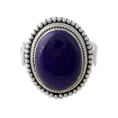 Sterling Silver Cocktail Ring with Lapis Lazuli from India