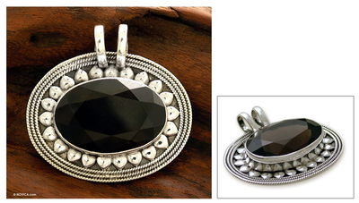 Smoky quartz pendant, 'Shadow Blossom' - Smoky Quartz Sterling Silver Pendant Floral Jewelry