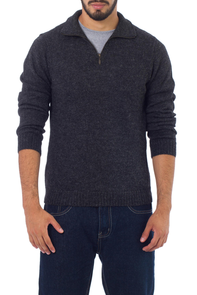 100% alpaca men's sweater, 'Casual Gray' - 100% Alpaca Wool Grey Men's Pullover Sweater