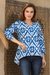 Cotton tunic, 'Azure Beauty' - Abstract Blue Screen Printed Cotton Tunic with Sequins (image 2) thumbail