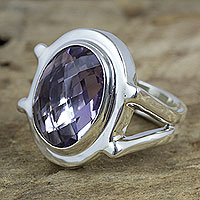Amethyst cocktail ring, 'Contempo' - Taxco Silver Ring with Amethyst