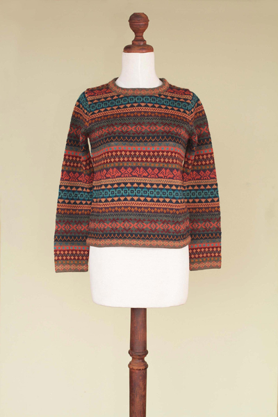 100% alpaca sweater, 'Autumn Medley' - Peruvian Alpaca Wool Sweater
