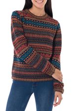 100% alpaca sweater, 'Autumn Medley' - Peruvian Alpaca Wool Sweater