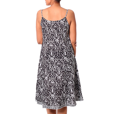 Cotton sundress, 'Black Impressions' - 100% Cotton Black Printed Floral Dress from India